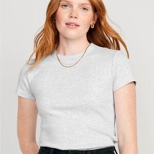 Snug ribbed cropped t shirt. Small tall. Heather grey white $16.99